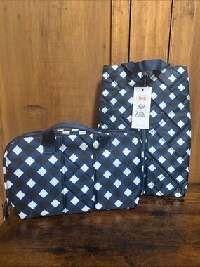 lug Navy and White Gingham Travel Set - 2 pieces (Makeup Bag & Shoe Bag)